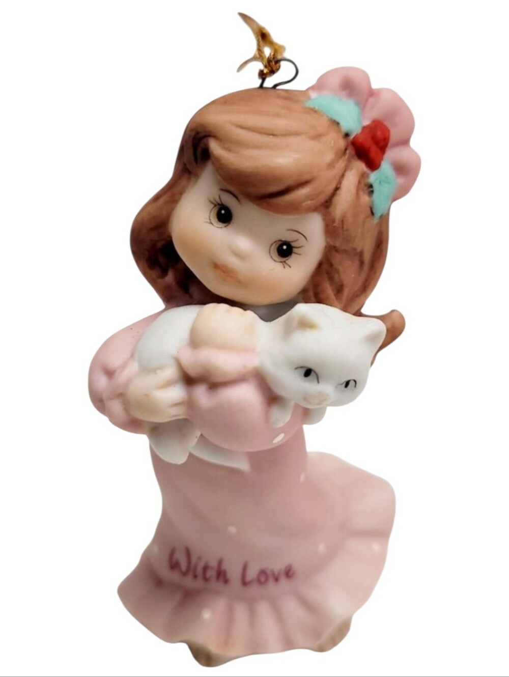 Vintage "With Love" Girl with Cat - 1993 EHW Porcelain by "Enesco"